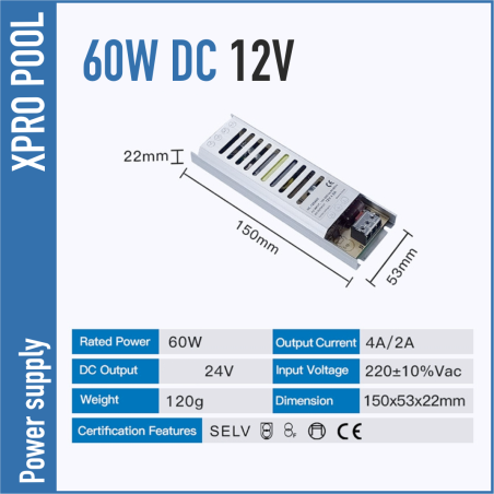 Alimentation 12 V DC 60 W 2,0 A Slim Line