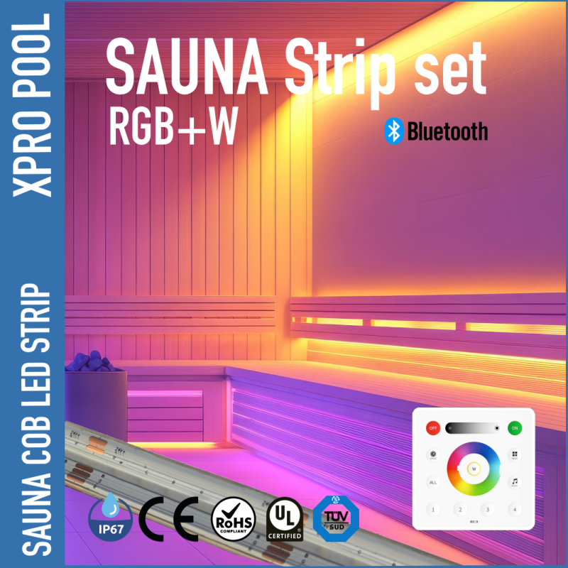 SET COB LED RGB+W Streifen für Sauna IP67 für hohe Temperaturen und feuchte Umgebungen bis zu 105 °C UL-Zertifikat