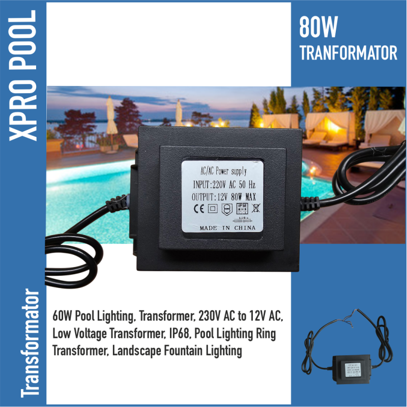 XPRO POOL | Transformador para iluminación de piscina 80 W, 12 V CA