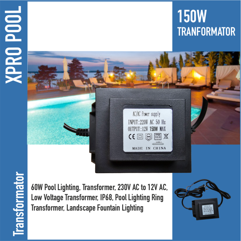 XPRO POOL | Transformateur pour éclairage de piscine 150W 12 V AC
