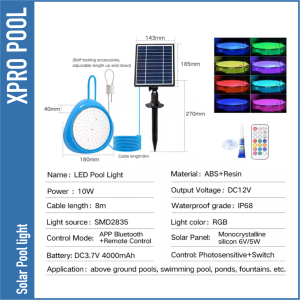 Solar Lámpara magnética para piscina con controlador y aplicación inteligente RGB 180 x 40 mm