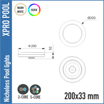 Lampe de piscine en acier inoxydable 1,5 pouce raccord rotatif - RGB+W, 18W, acier inoxydable 316 de haute qualité