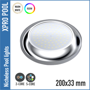 Luz de piscina de acero inoxidable de 1,5 pulgadas - RGB+W, 18W, acero inoxidable de alta calidad 316