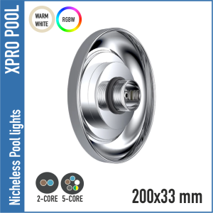 Nicheless pool light 200X33 mm stainless steel |RGB+W 18W | 1.5 inches