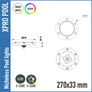 Lampe de piscine en acier inoxydable 1,5 pouce raccord rotatif - 25W, acier inoxydable 316 de haute qualité