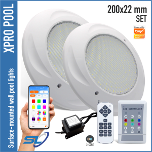 XPRO POOL | Luz para piscina empotrada en superficie, ultrafina, 200x22 mm SET