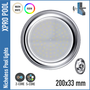 Lampes de piscine SET sans niche 200X33 mm en acier inoxydable | RGB+W 18W | 1,5 pouces