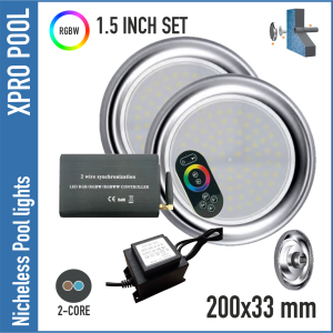 Lampes de piscine SET sans niche 200X33 mm en acier inoxydable | RGB+W 18W | 1,5 pouces