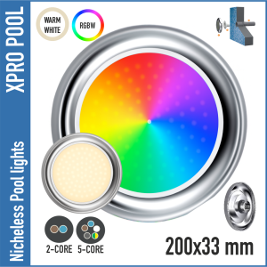 Lampe de piscine en acier inoxydable 1,5 pouce raccord rotatif - RGB+W, 18W, acier inoxydable 316 de haute qualité