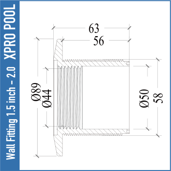 Inlet fitting 1.5 inch ABS for concrete pools outside ring 2 inch Gray