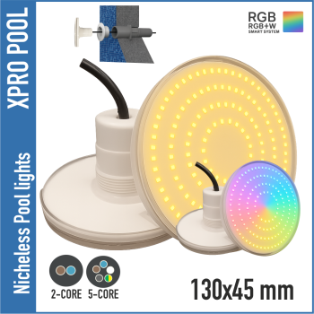 Luz de piscina sin nicho 130X45 mm | BLANCO CÁLIDO / RGB+W 15W | 1,5 pulgadas