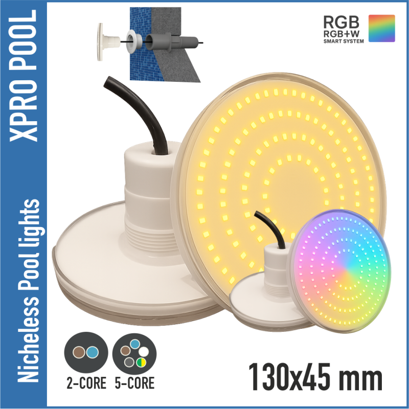 Nicheloos zwembadlamp 130X45 mm | WARM WIT / RGB+W 15W | 1,5 inch