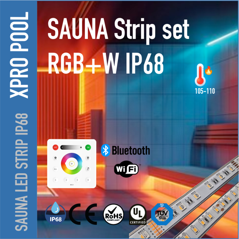 SET Sauna LED Strip RGBW IP68 – geschikt voor hoge temperaturen tot 105 °C en vochtige omgevingen (UL-gecertificeerd)