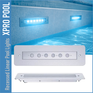Luz lineal empotrada para piscina 120 × 350 mm – PRO LINE – 6 W / 12 W – Color único, RGB y RGBW