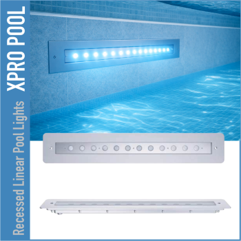 Lineare Einbau-Poolleuchte 100 × 600 mm – PRO LINE – 12 W / 18 W – Einzelfarbe & RGB