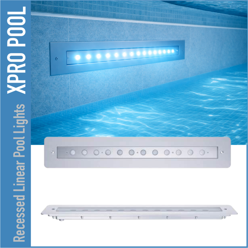 Lineare Einbau-Poolleuchte 100 × 600 mm – PRO LINE – 12 W / 18 W – Einzelfarbe & RGB