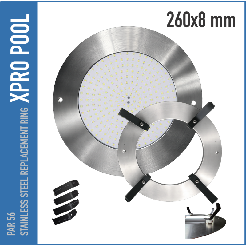 Ultradunne PAR56 Zwembadlamp 25W–35W | RVS 316L Vervangingsring | Ø260 mm | XPRO POOL