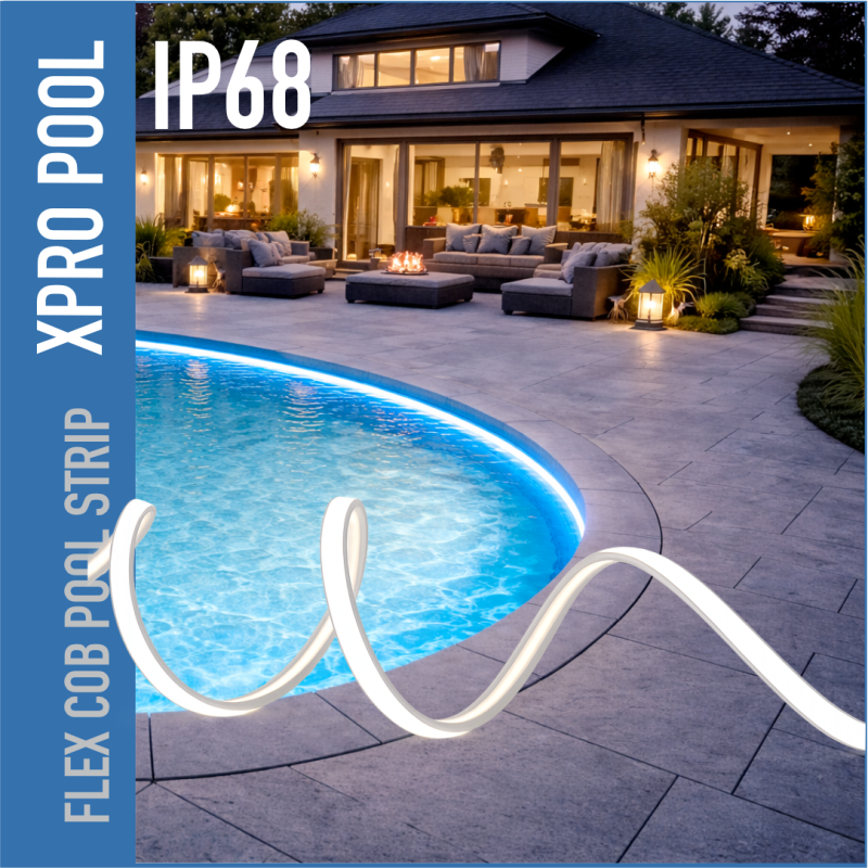 PRO LINE Tira LED COB IP68 RGB+W para Piscina – 14×6 mm – 24V – 18W/m – A medida o en rollo