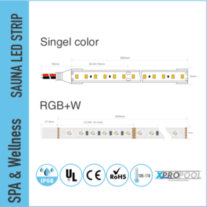SET Sauna LED Streifen RGBW IP68 – geeignet für hohe Temperaturen bis 105 °C und feuchte Umgebungen (UL-zertifiziert)