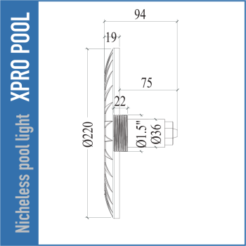 Proline ultradunne zwembadlamp 220 × 19 mm – RVS 316L – Nicheloos – 18W / 25W / 35W