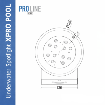 PRO LINE | Foco Subacuático Acero Inoxidable 316L | 180 mm | 12W - 18W - 25W