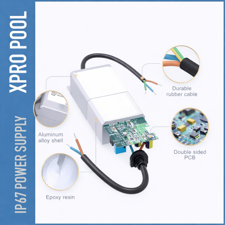 XPRO POOL 200W LED Power Supply 24V IP67 – Waterproof Transformer for LED Strip & Pool Lighting