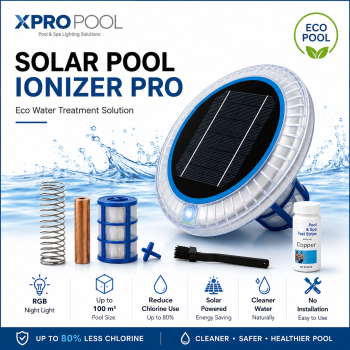 Ionizador Solar para Piscina PRO con Luz RGB – Purificador con Ánodo de Cobre
