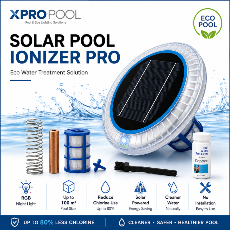 Solar Pool Ionizer PRO with RGB Light – Reduce Chlorine & Keep Water Clear