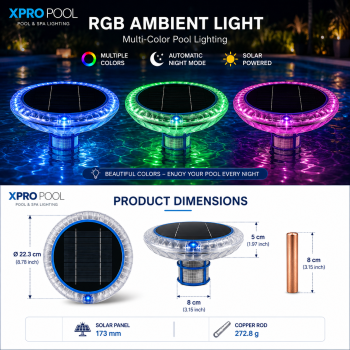 Ionizador Solar para Piscina PRO con Luz RGB – Purificador con Ánodo de Cobre