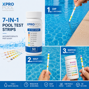 XPRO POOL 7-in-1 Pool Test Strips – Swimming Pool & Spa Water Tester – 50 Strips