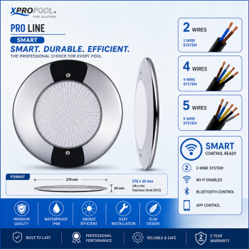 PROLINE | Lampe de piscine Ultrathin 270x20 mm Inox 25W en saillie | BLANC - RGB