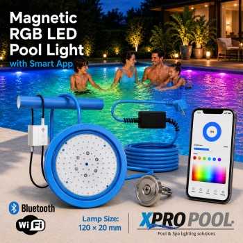 Lámpara LED magnética RGB para piscina con control de aplicación inteligente 120x20mm