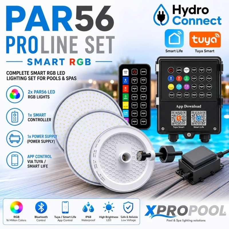 XPRO POOL PAR56 PROLINE SET SMART RGB 25W | 2 Poolleuchten + Smart Controller + Netzteil XPRO POOL PAR56 PROLINE SET SMART RGB 25W | 2 Poolleuchten + Smart Controller + Netzteil