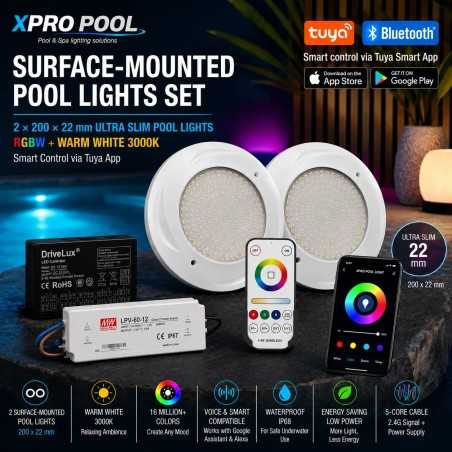 Kit Intelligent XPRO POOL RGBW pour Piscine | 2 Projecteurs Ultra-Fins 220 × 22 mm avec Contrôleur WiFi