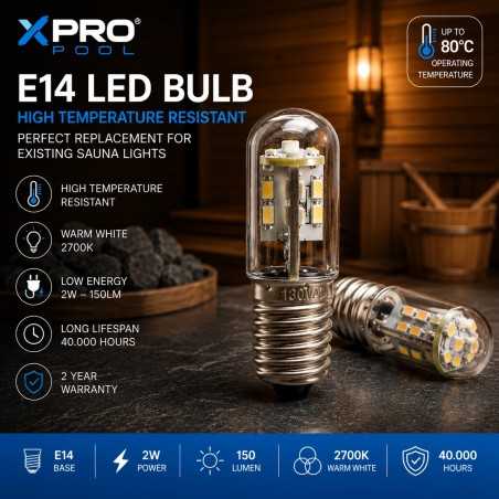 E14 LED Sauna Bulb 2W Warm White 3000K | Heat Resistant Replacement Lamp